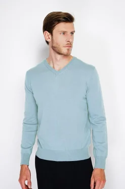 Pull col V turquoise-C&Jo
