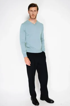 Pull col V turquoise-C&Jo