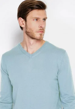 Pull col V turquoise-C&Jo