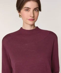 Pull Colette 100% laine col montant cotelé violet prune-Rodier Sale