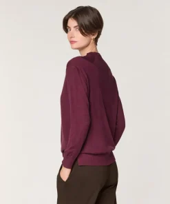Pull Colette 100% laine col montant cotelé violet prune-Rodier Sale