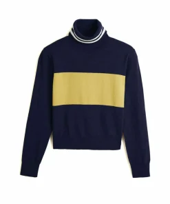 Pull Cunégonde col roulé bicolore bleu marine-Rodier Clearance