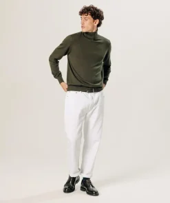 Pull Edmond 100% laine col rond vert kaki-Rodier New