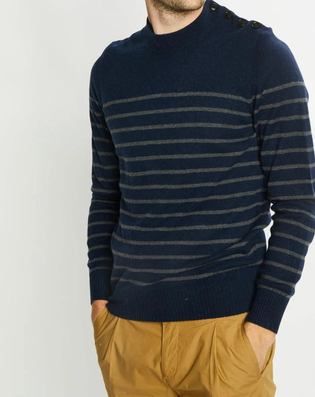 Homme Galeries Lafayette Pulls^Pull en Cachemire & Laine Memarino rayé col rond bleu marine