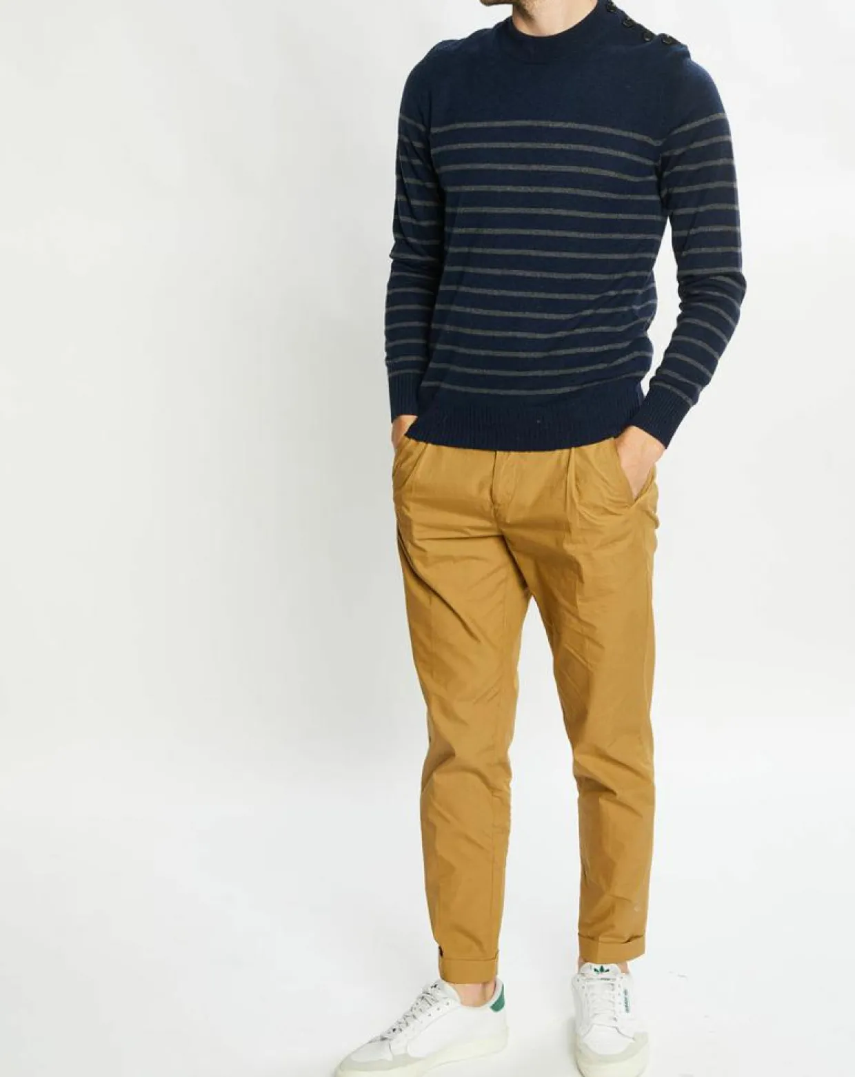Homme Galeries Lafayette Pulls^Pull en Cachemire & Laine Memarino rayé col rond bleu marine