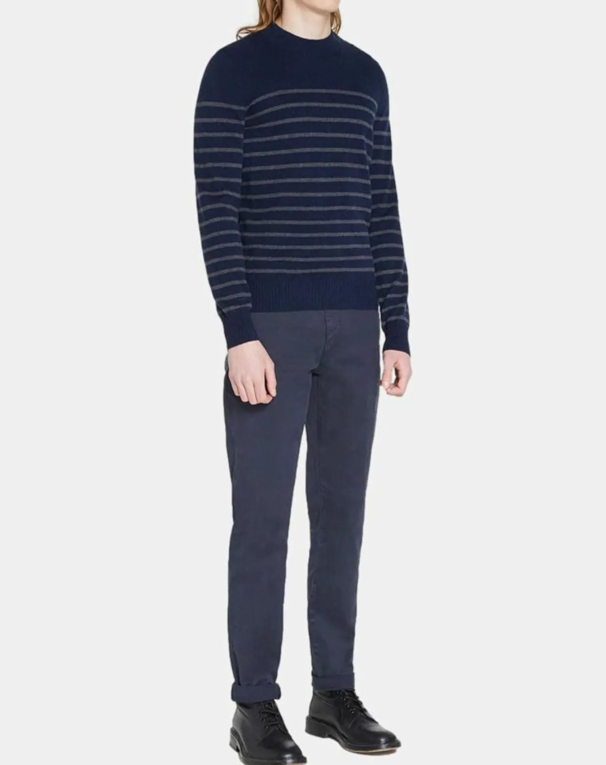 Homme Galeries Lafayette Pulls^Pull en Cachemire & Laine Memarino rayé col rond bleu marine