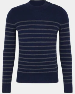 Homme Galeries Lafayette Pulls^Pull en Cachemire & Laine Memarino rayé col rond bleu marine
