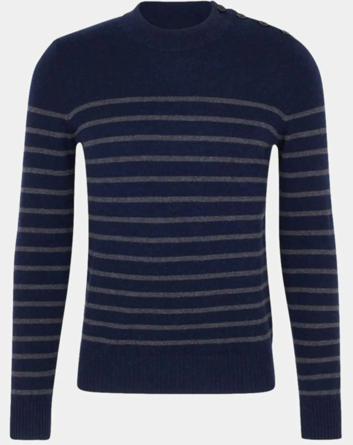 Homme Galeries Lafayette Pulls^Pull en Cachemire & Laine Memarino rayé col rond bleu marine