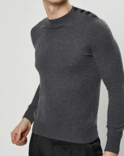 Pull en Cachemire & Laine Mesailor col rond gris foncé-Galeries Lafayette Clearance
