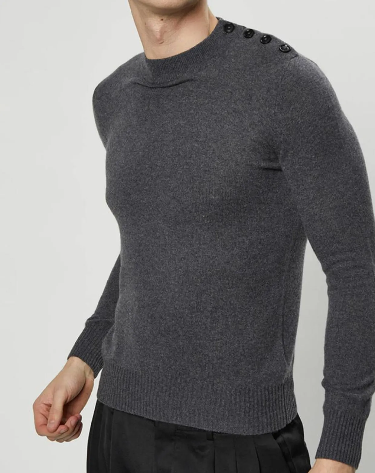 Pull en Cachemire & Laine Mesailor col rond gris foncé-Galeries Lafayette Clearance
