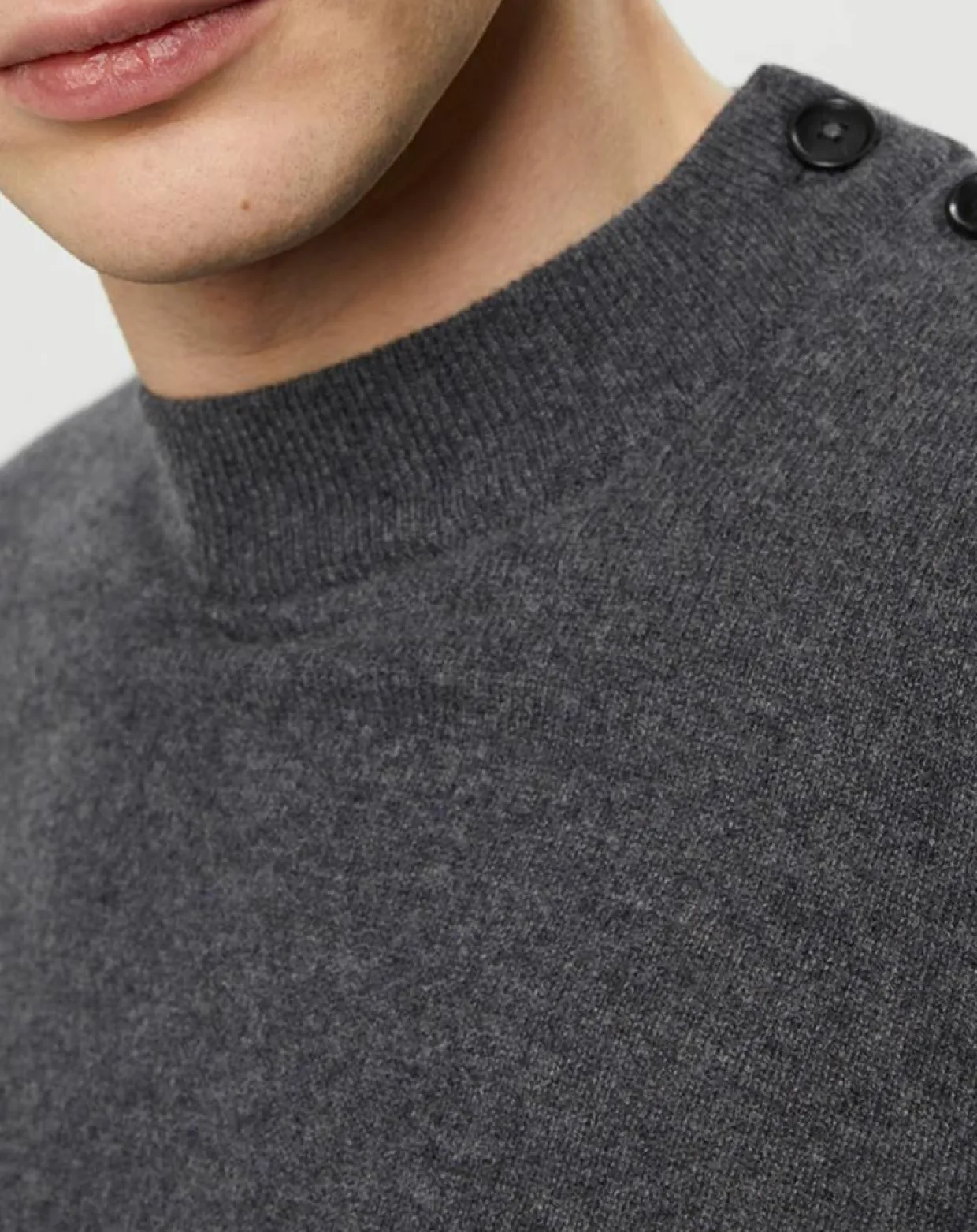 Pull en Cachemire & Laine Mesailor col rond gris foncé-Galeries Lafayette Clearance