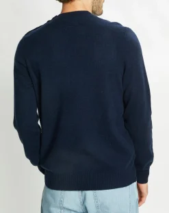 Pull en Cachemire & Laine Mesailor col rond bleu marine-Galeries Lafayette