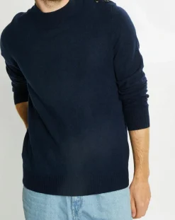 Pull en Cachemire & Laine Mesailor col rond bleu marine-Galeries Lafayette