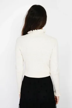 Pull en Cachemire & Soie mélangés col montant crème-C&Jo Discount