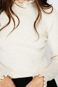 Pull en Cachemire & Soie mélangés col montant crème-C&Jo Discount