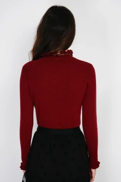 Pull en Cachemire & Soie mélangés col montant bordeaux-C&Jo Sale