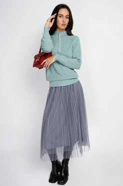 Femme Assuili Pulls^Pull en Cachemire & Soie mélangés col montant boutonné jade