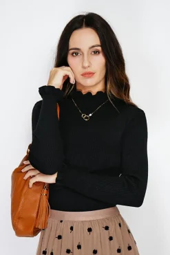Pull en Cachemire & Soie mélangés col montant noir-C&Jo New