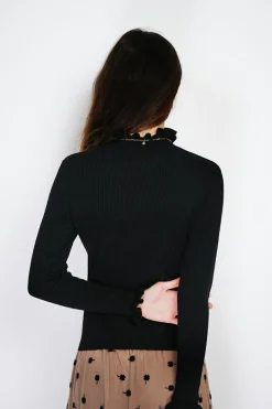 Pull en Cachemire & Soie mélangés col montant noir-C&Jo New