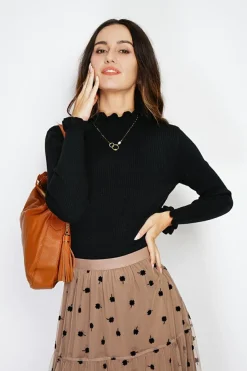 Pull en Cachemire & Soie mélangés col montant noir-C&Jo New