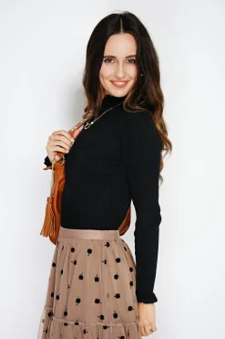 Pull en Cachemire & Soie mélangés col montant noir-C&Jo New