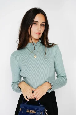 Femme C&Jo Pulls^Pull en Cachemire & Soie mélangés col montant jade