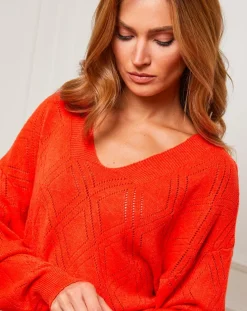 Pull en Cachemire mélangé Abigael orange-Fleur de cachemire New