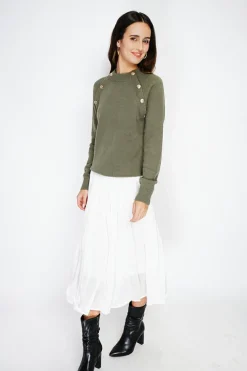 Pull en Cachemire mélangé boutons fantaisie kaki-C&Jo Clearance