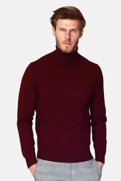 Homme C&Jo Pulls^Pull en Cachemire mélangé col roulé bordeaux