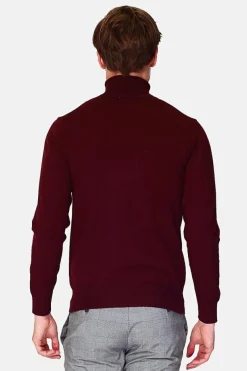 Homme C&Jo Pulls^Pull en Cachemire mélangé col roulé bordeaux