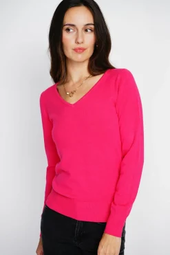 Pull en Cachemire mélangé col V fushia-Assuili Online