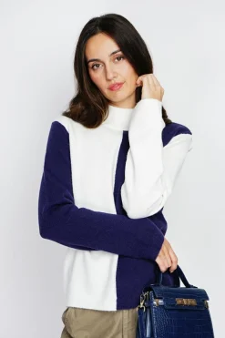 Pull en Cachemire mélangé col montant naturel/nuit-Assuili Online