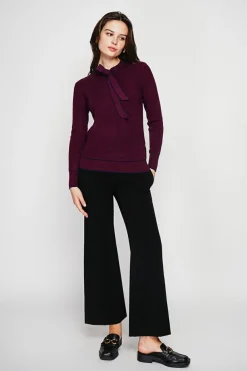 Femme C&Jo Pulls^Pull en Cachemire mélangé col V à noeud bordeaux