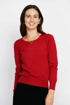 Femme Assuili Sweats^Pull en Cachemire mélangé col rond rouge