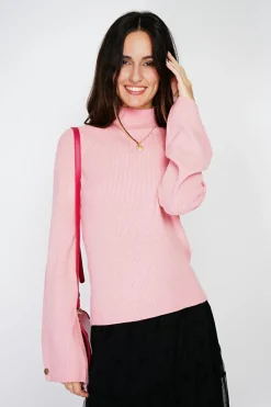 Pull en Cachemire mélangé col montant rose-C&Jo New