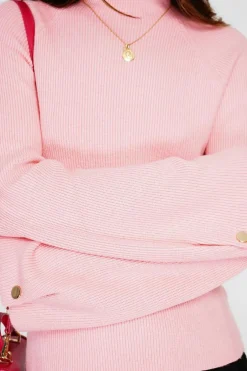 Pull en Cachemire mélangé col montant rose-C&Jo New