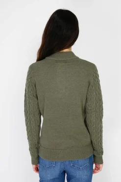 Pull en Cachemire mélangé col boutonné kaki-C&Jo