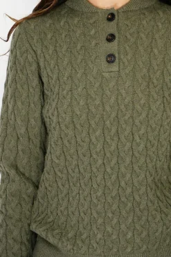 Pull en Cachemire mélangé col boutonné kaki-C&Jo