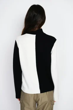 Pull en Cachemire mélangé col montant naturel/noit-Assuili Outlet