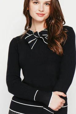 Femme C&Jo Pulls^Pull en Cachemire mélangé col V à noeud noir