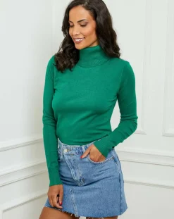 Femme Soft Cashmere Pulls^Pull en Cachemire mélangé col roulé Jade vert gazon