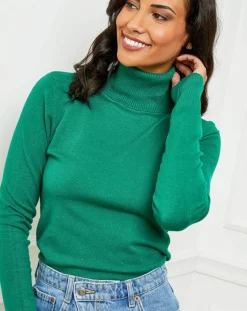 Femme Soft Cashmere Pulls^Pull en Cachemire mélangé col roulé Jade vert gazon