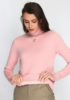 Pull en Cachemire mélangé col roulé fourré thermique rose-C&Jo Sale