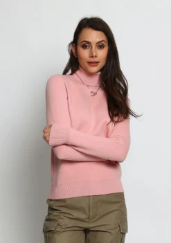Pull en Cachemire mélangé col roulé fourré thermique rose-C&Jo Sale