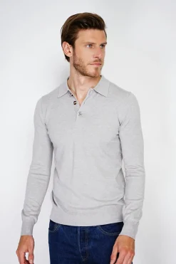 Homme C&Jo Pulls^Pull en Cachemire mélangé col polo à boutons givre