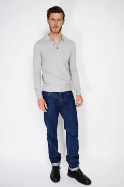 Homme C&Jo Pulls^Pull en Cachemire mélangé col polo à boutons givre