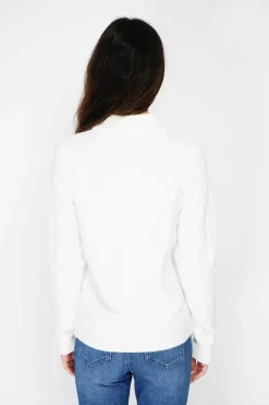 Pull en Cachemire mélangé col boutonné naturel-C&Jo Clearance
