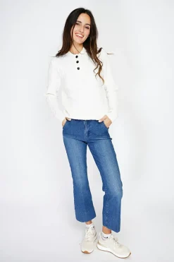 Pull en Cachemire mélangé col boutonné naturel-C&Jo Clearance