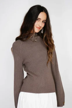 Femme C&Jo Pulls^Pull en Cachemire mélangé col montant taupe