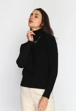 Femme C&Jo Pulls^Pull en Cachemire mélangé col roulé fourré thermique noir